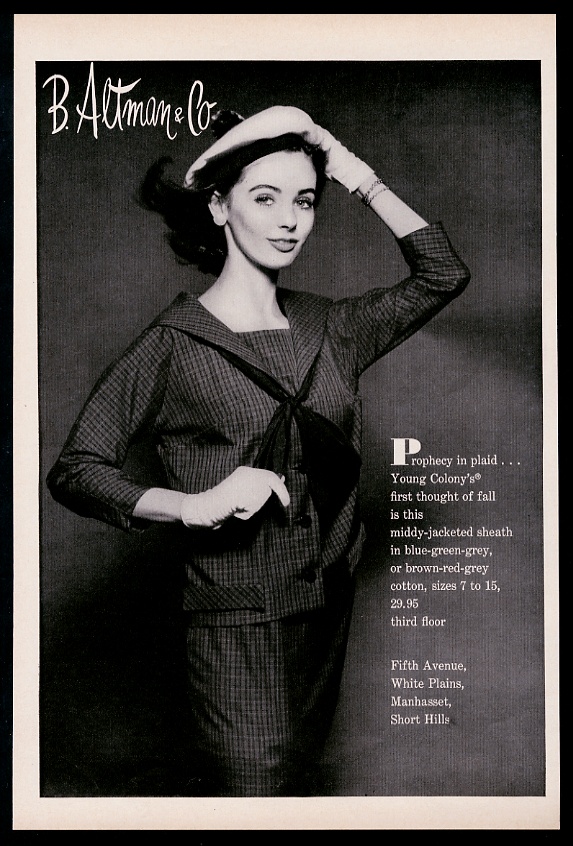 Young Colony women's plaid jacket sheath dress vintage print advertisement