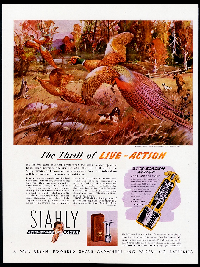 pheasant & hunter James Sessions art Stahly shaving razor vintage print advertisement
