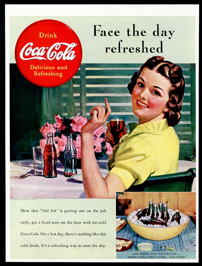 1939 Coke Coca-Cola smiling woman photo Face The Day Refreshed vintage ...