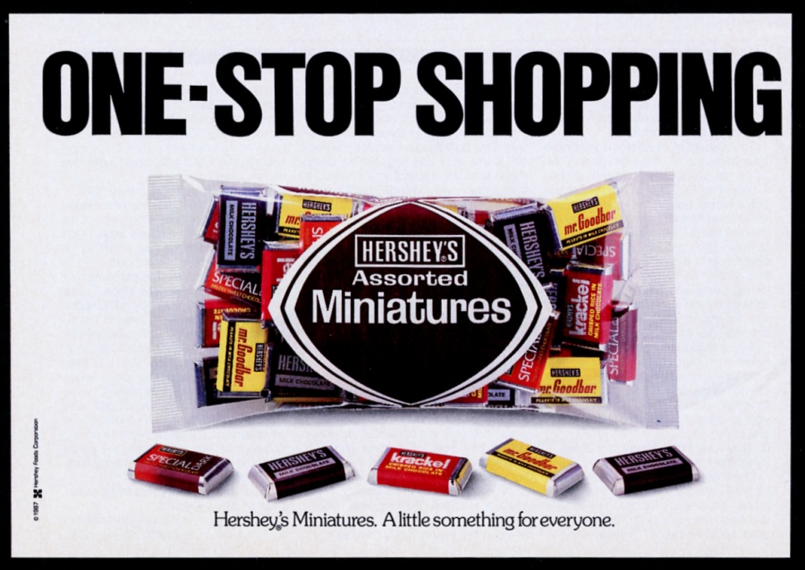Hershey's miniatures candy bars Krackel Mr Goodbar vintage print advertisement