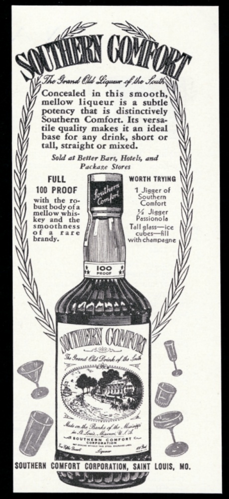 1942 Botella De Licor De Southern Comfort Arte Y Receta Anuncio