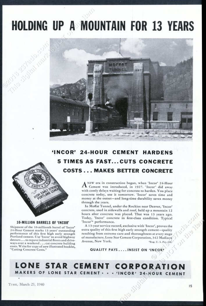 1940 Moffat Tunnel Colorado Train Photo Lone Star Cement Vintage
