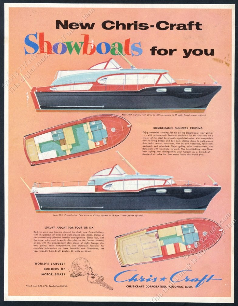 1956 Chris Craft Corsair Constellation Show Boat Art Vintage Print