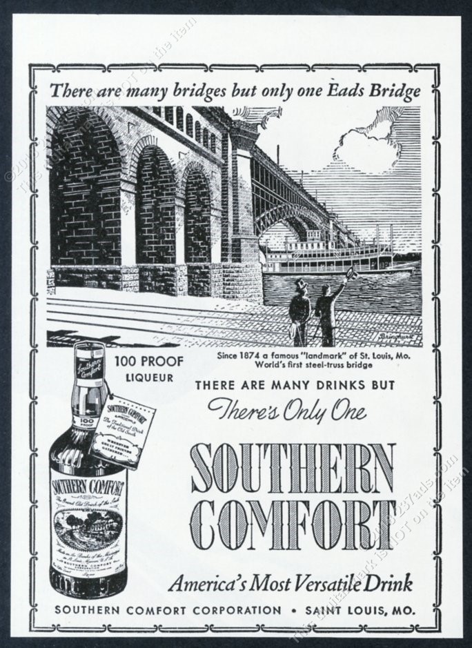 1945 Eads Bridge St Louis Art Southern Comfort Liqueur Vintage